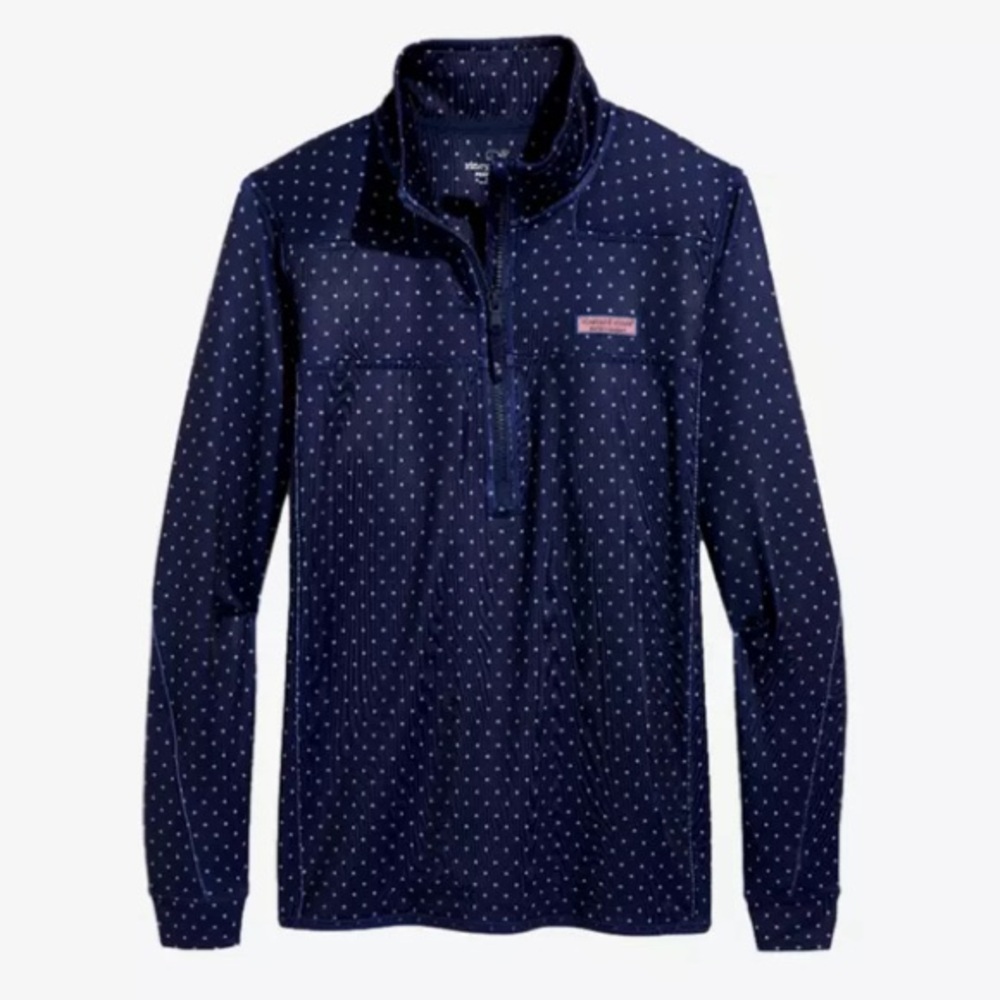 NWT Vineyard Vines Sankaty Shep Shirt Performance 1/4 zip Navy Foulard Dot M